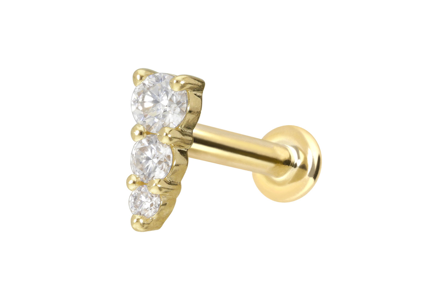 14 Karat Gold Labret Piercing mit Innengewinde MOISSANIT-EISZAPFEN